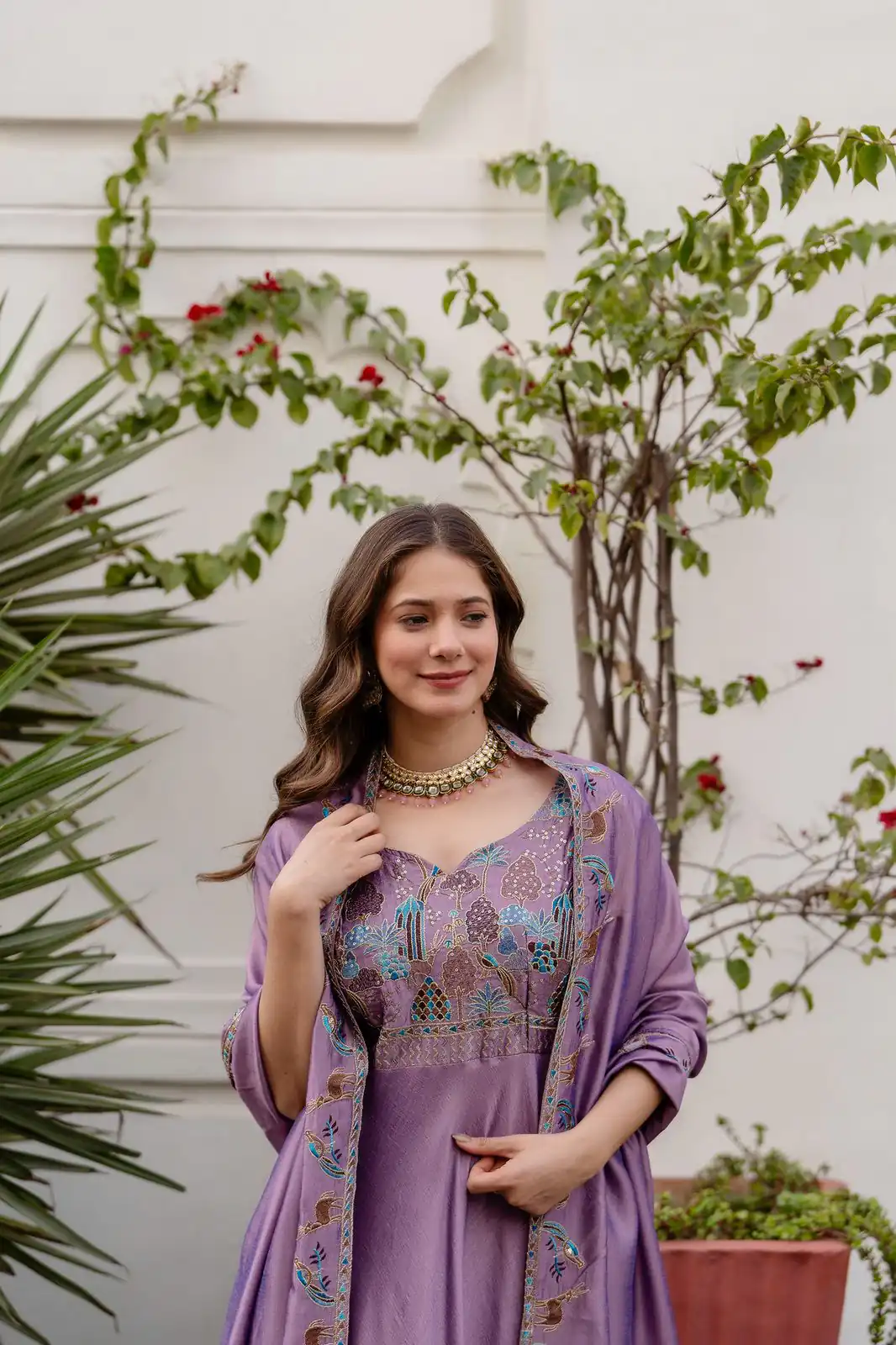 Lavender Vichitra Silk Embroider Work Gown - Image 11