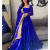 Royal Blue Faux Georgette Ruffle Style Gown