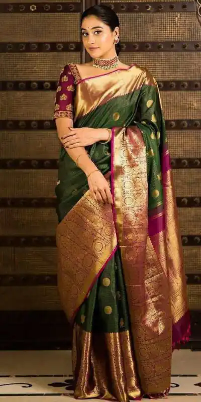 Green Soft Lichi Silk On All Over Border Saree