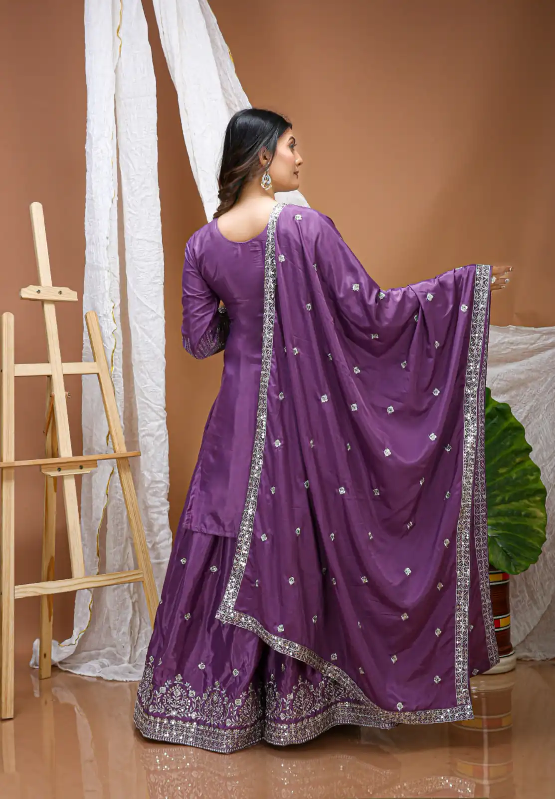 Purple Natural Crap Embroidery Work Salwar Suit - Image 6