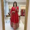 Red Chinon Silk Coding Dori Sequence Work Gown