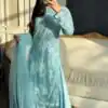 Sky Blue Soft Net Lace Embroidery Work Salwar Suit