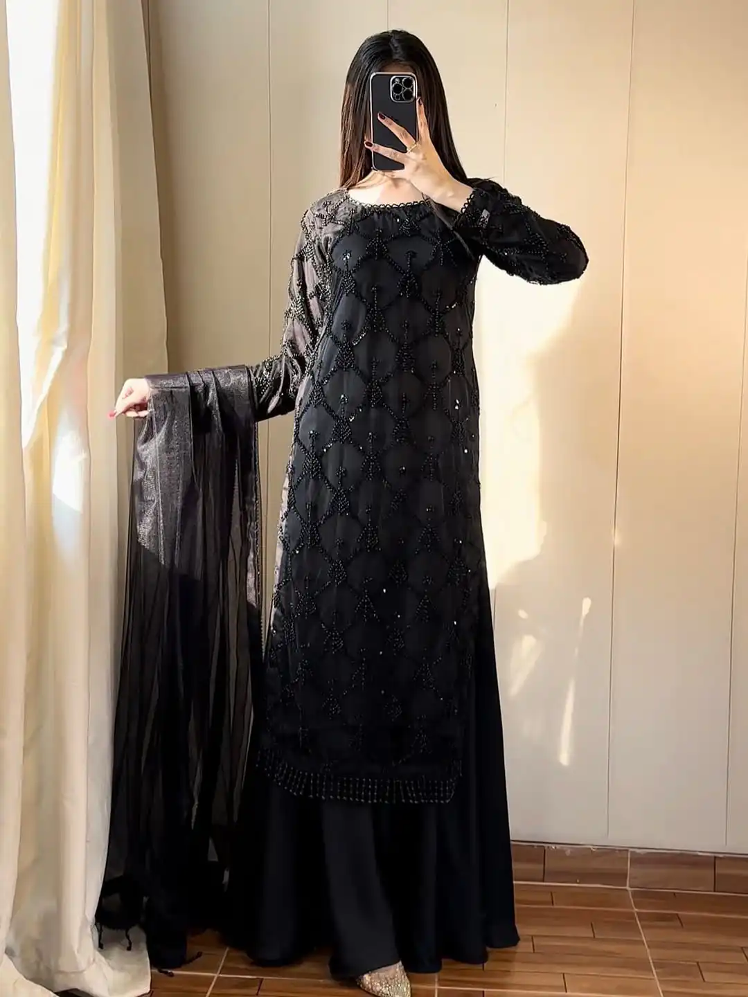 Black Soft Net Lace Embroidery Work Salwar Suit