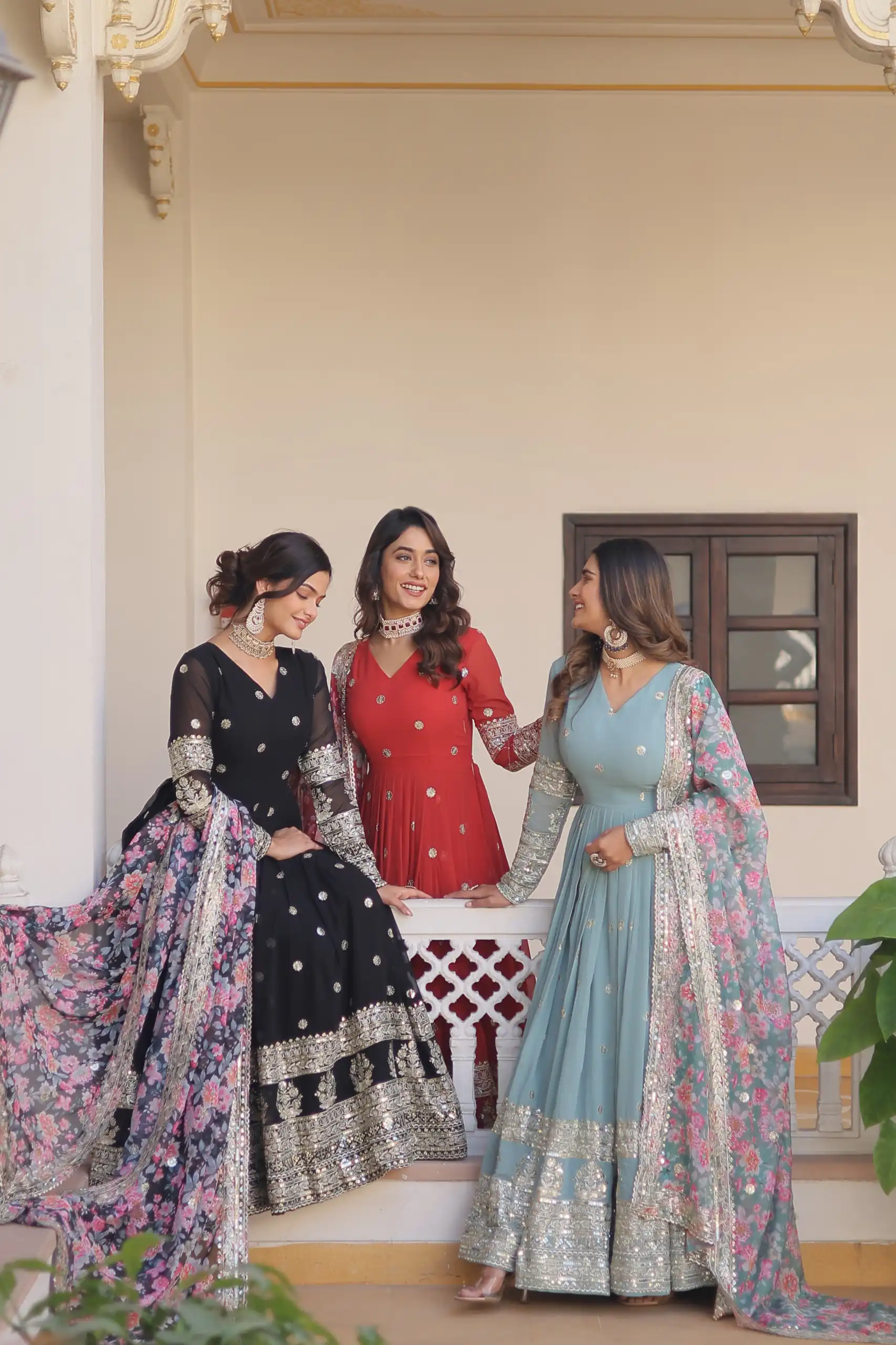 Sky Blue Faux Georgette With Embroidery Work Gown - Image 6