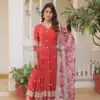 Red Faux Georgette With Embroidery Work Gown