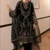 Black Korean Satin Silk Embroidery Work Salwar Suit