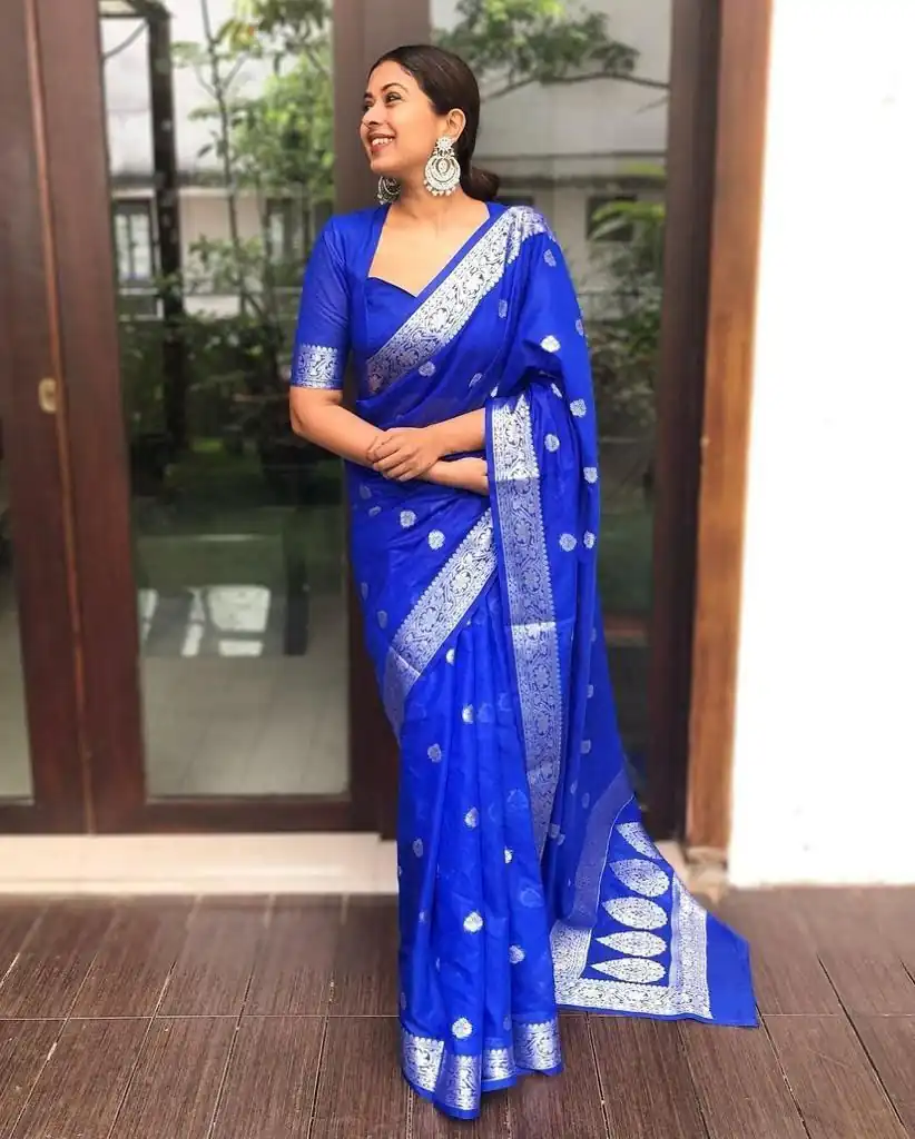 Majestic Royal Blue Lichi Silk Jacquard Work Saree
