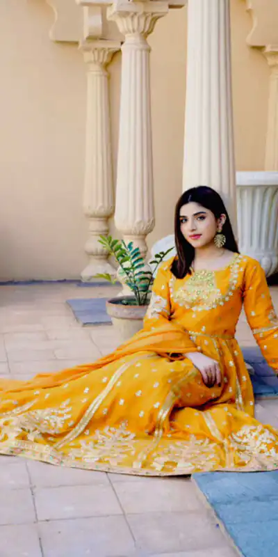 WW 1206 Yellow Color Fox Blooming Georgette Gown with Lace Work. Affordable Price ₹2399. Delivery 4-6 Working Days. Shop now. | Bollywood Gowns, Creative Gowns, Designer Gowns, Embroidered Gowns, Gowns, Party Wear Gowns