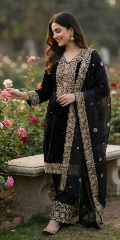 JF 040 Black Fendy Silk Salwar Suitwith Embroidery Work & Lace Work. Now at just ₹2049. Delivery 4-6 Working Days. Shop now. | Jump Suits, Straight Suits, Casual Suits, Creative suits, Designer Suits, Palazzo Suits, Party Wear Suits, Patiala Suits, Salwar suit
