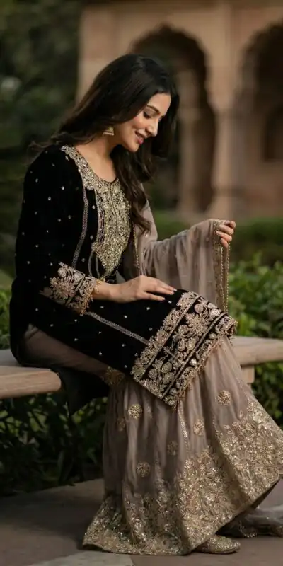 SR 1706 Black Faux Georgette Gown Perfect for Wedding, Party, Makar Sankranti, Karwa Chauth, Ethnic Day – . Now at just ₹1949. Delivery 4-6 Working D | Jump Suits, Straight Suits, Casual Suits, Creative suits, Designer Suits, Palazzo Suits, Party Wear Suits, Patiala Suits, Salwar suit