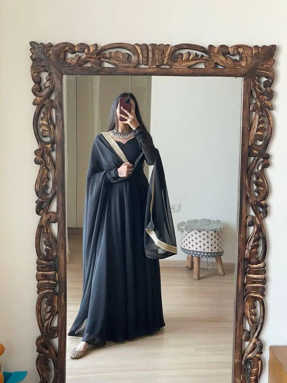 FB L226 Black Faux Georgette Gown Perfect for Wedding, Party, Makar Sankranti, Karwa Chauth, Ethnic Day – . Now at just ₹1799. Delivery 4-6 Working D | Bollywood Gowns, Creative Gowns, Designer Gowns, Embroidered Gowns, Gowns, Party Wear Gowns