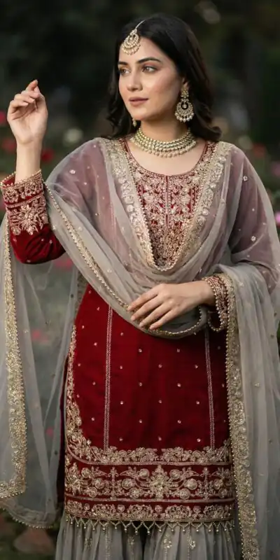 SR 1706 Maroon Faux Georgette Gown Perfect for Wedding, Party, Makar Sankranti, Karwa Chauth, Ethnic Day – . Now at just ₹1949. Delivery 4-6 Working D | Jump Suits, Straight Suits, Casual Suits, Creative suits, Designer Suits, Palazzo Suits, Party Wear Suits, Patiala Suits, Salwar suit