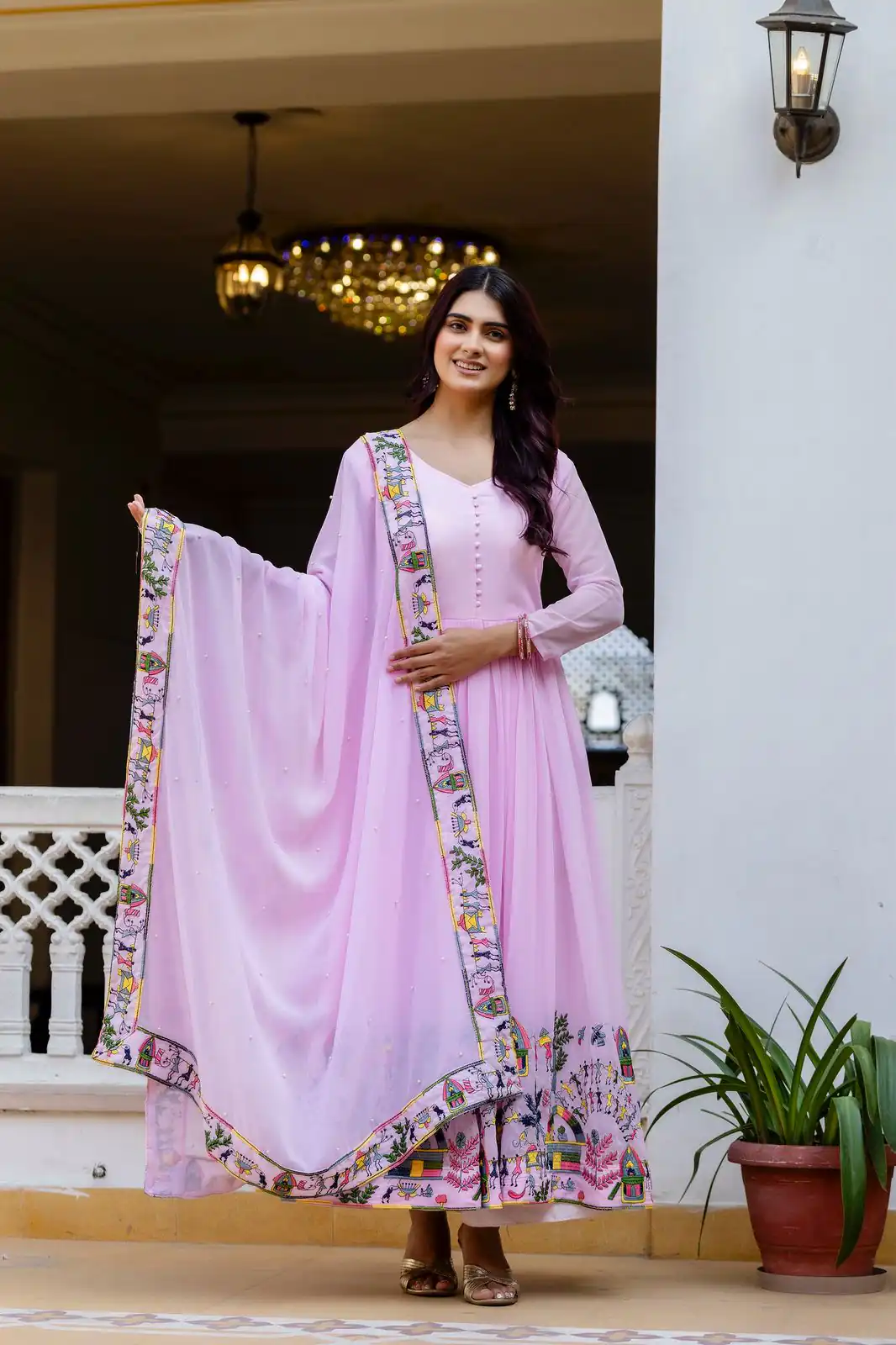 RR 41 Pink Faux Georgette Gown Perfect for Wedding, Party, Makar Sankranti, Karwa Chauth, Ethnic Day – . Now at just ₹2599. Delivery 4-6 Working D | Bollywood Gowns, Creative Gowns, Designer Gowns, Embroidered Gowns, Gowns, Party Wear Gowns