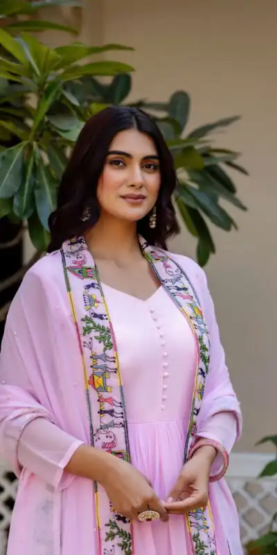 RR 41 Pink Faux Georgette Gown Perfect for Wedding, Party, Makar Sankranti, Karwa Chauth, Ethnic Day – . Now at just ₹2599. Delivery 4-6 Working D | Bollywood Gowns, Creative Gowns, Designer Gowns, Embroidered Gowns, Gowns, Party Wear Gowns