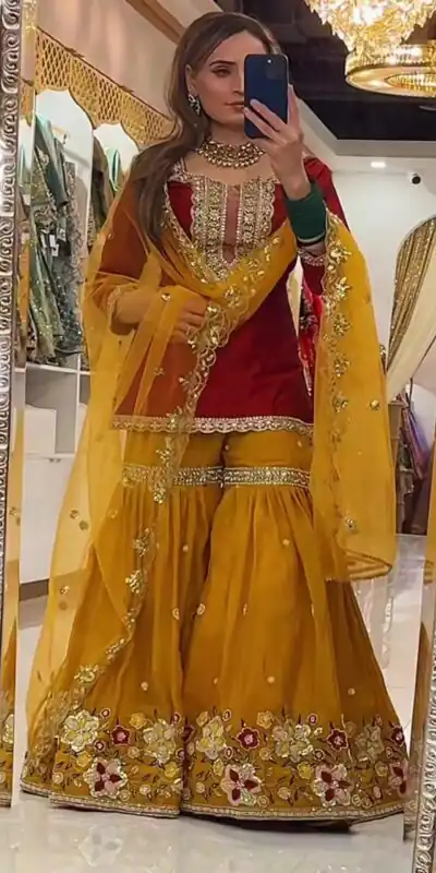 NF 1272 Red Faux Georgette Gown Perfect for Wedding, Party, Makar Sankranti, Karwa Chauth, Ethnic Day – . Now at just ₹2449. Delivery 4-6 Working D | Jump Suits, Straight Suits, Casual Suits, Creative suits, Designer Suits, Palazzo Suits, Party Wear Suits, Patiala Suits, Salwar suit