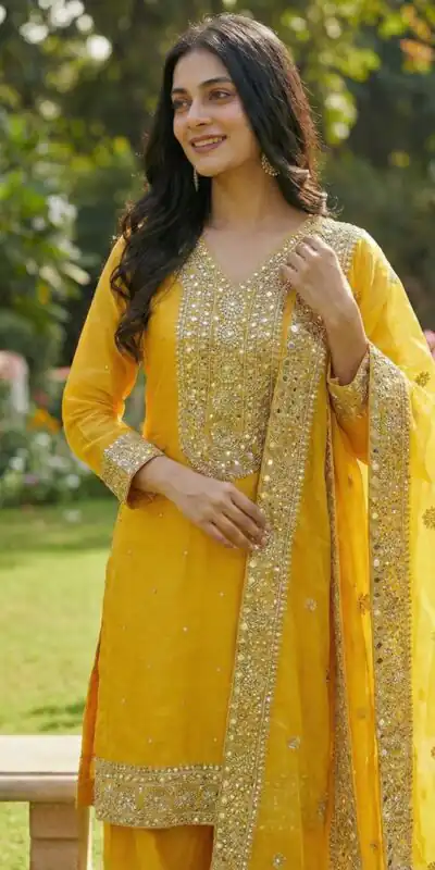 JF 040 Yellow Fendy Silk Salwar Suitwith Embroidery Work & Lace Work. Now at just ₹2049. Delivery 4-6 Working Days. Shop now. | Jump Suits, Straight Suits, Casual Suits, Creative suits, Designer Suits, Palazzo Suits, Party Wear Suits, Patiala Suits, Salwar suit