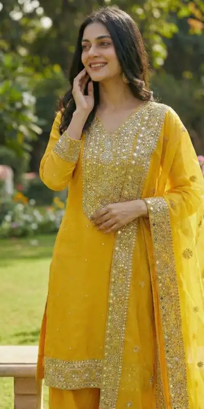 JF 040 Yellow Fendy Silk Salwar Suitwith Embroidery Work & Lace Work. Now at just ₹2049. Delivery 4-6 Working Days. Shop now. | Jump Suits, Straight Suits, Casual Suits, Creative suits, Designer Suits, Palazzo Suits, Party Wear Suits, Patiala Suits, Salwar suit