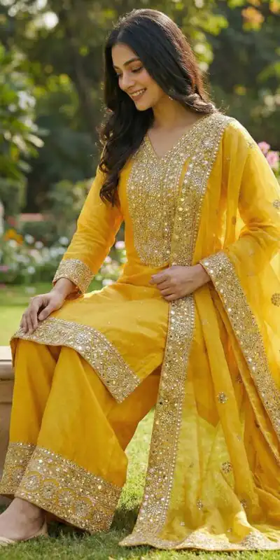 JF 040 Yellow Fendy Silk Salwar Suitwith Embroidery Work & Lace Work. Now at just ₹2049. Delivery 4-6 Working Days. Shop now. | Jump Suits, Straight Suits, Casual Suits, Creative suits, Designer Suits, Palazzo Suits, Party Wear Suits, Patiala Suits, Salwar suit