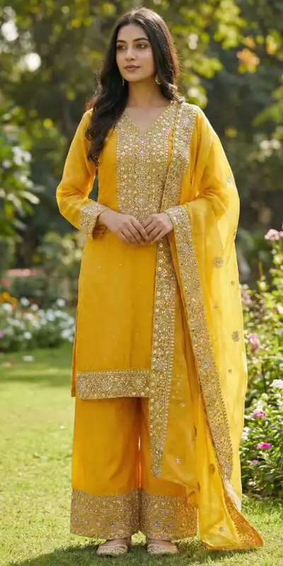 JF 040 Yellow Fendy Silk Salwar Suitwith Embroidery Work & Lace Work. Now at just ₹2049. Delivery 4-6 Working Days. Shop now. | Jump Suits, Straight Suits, Casual Suits, Creative suits, Designer Suits, Palazzo Suits, Party Wear Suits, Patiala Suits, Salwar suit