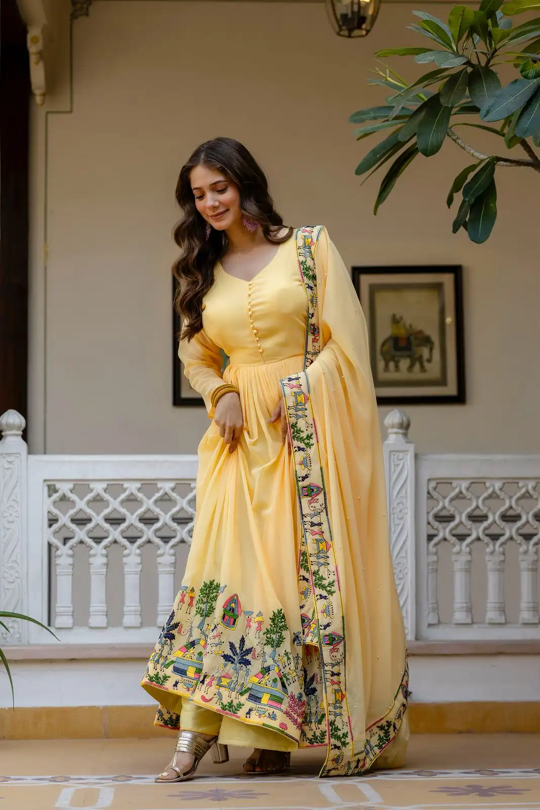 RR 41 Yellow Faux Georgette Gown Perfect for Wedding, Party, Makar Sankranti, Karwa Chauth, Ethnic Day – . Now at just ₹2599. Delivery 4-6 Working D | Bollywood Gowns, Creative Gowns, Designer Gowns, Embroidered Gowns, Gowns, Party Wear Gowns