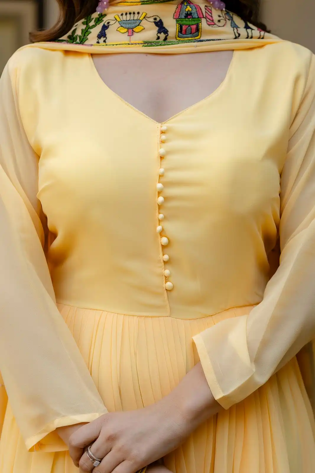 RR 41 Yellow Faux Georgette Gown Perfect for Wedding, Party, Makar Sankranti, Karwa Chauth, Ethnic Day – . Now at just ₹2599. Delivery 4-6 Working D | Bollywood Gowns, Creative Gowns, Designer Gowns, Embroidered Gowns, Gowns, Party Wear Gowns