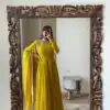 FB L226 Yellow Faux Georgette Gown Perfect for Wedding, Party, Makar Sankranti, Karwa Chauth, Ethnic Day – . Now at just ₹1799. Delivery 4-6 Working D | Bollywood Gowns, Creative Gowns, Designer Gowns, Embroidered Gowns, Gowns, Party Wear Gowns