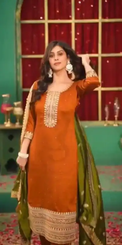 DC 96 Orange Color Chinon Silk Salwar Suit with Embroidery Work. Online Get it for ₹2149. Delivery 4-6 Working Days. Shop now. | Jump Suits, Straight Suits, Casual Suits, Creative suits, Designer Suits, Palazzo Suits, Party Wear Suits, Patiala Suits, Salwar suit