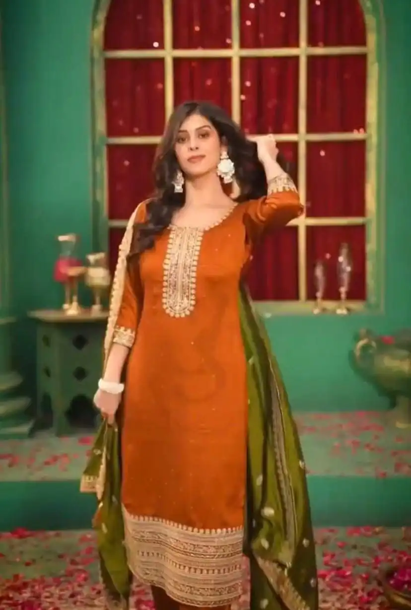 DC 96 Orange Color Chinon Silk Salwar Suit with Embroidery Work. Online Get it for ₹2149. Delivery 4-6 Working Days. Shop now. | Jump Suits, Straight Suits, Casual Suits, Creative suits, Designer Suits, Palazzo Suits, Party Wear Suits, Patiala Suits, Salwar suit