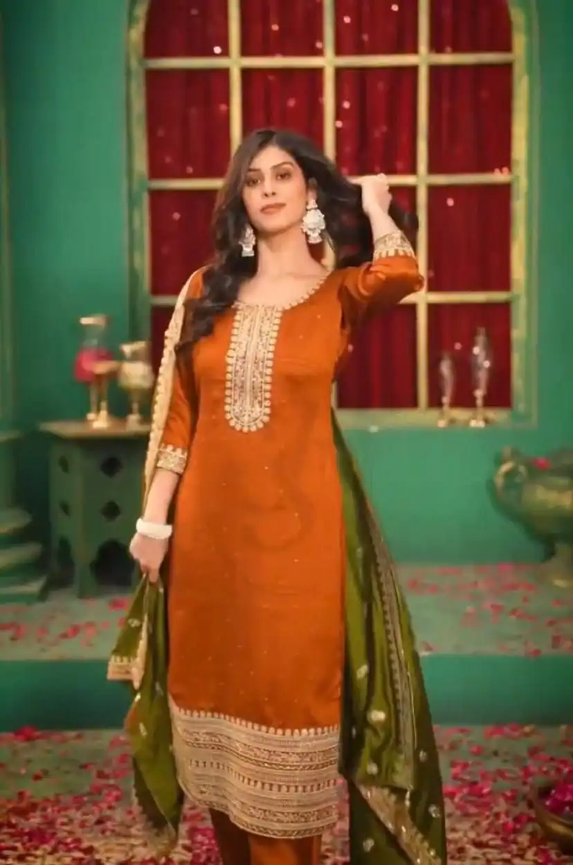 DC 96 Orange Color Chinon Silk Salwar Suit with Embroidery Work. Online Get it for ₹2149. Delivery 4-6 Working Days. Shop now. | Jump Suits, Straight Suits, Casual Suits, Creative suits, Designer Suits, Palazzo Suits, Party Wear Suits, Patiala Suits, Salwar suit