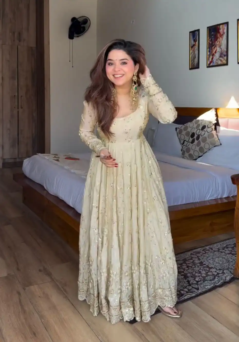 WW 1253 Cream Color Chinon Silk Sequence Lace Work Gown. Online Affordable Price ₹2549. Delivery 4-6 Working Days. Shop now. | Bollywood Gowns, Creative Gowns, Designer Gowns, Embroidered Gowns, Gowns, Party Wear Gowns