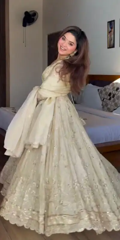 WW 1253 Cream Color Chinon Silk Sequence Lace Work Gown. Online Affordable Price ₹2549. Delivery 4-6 Working Days. Shop now. | Bollywood Gowns, Creative Gowns, Designer Gowns, Embroidered Gowns, Gowns, Party Wear Gowns