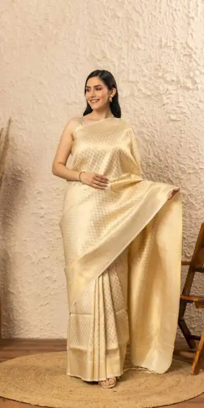 KPR 073 Off White Soft Lichi Silk Saree Perfect for Wedding, Party, Reception, Diwali, Ethnic Day – . Affordable Price ₹1299. Delivery 4-6 Working Days. | Bollywood Sarees, Creative Sarees, Designer Sarees, Embroidered Sarees, Ethnic Saree, Modern Digital sarees, Party Wear Sarees, Sarees