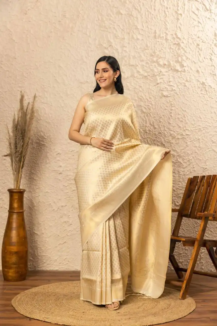 KPR 073 Off White Soft Lichi Silk Saree Perfect for Wedding, Party, Reception, Diwali, Ethnic Day – . Affordable Price ₹1299. Delivery 4-6 Working Days. | Bollywood Sarees, Creative Sarees, Designer Sarees, Embroidered Sarees, Ethnic Saree, Modern Digital sarees, Party Wear Sarees, Sarees
