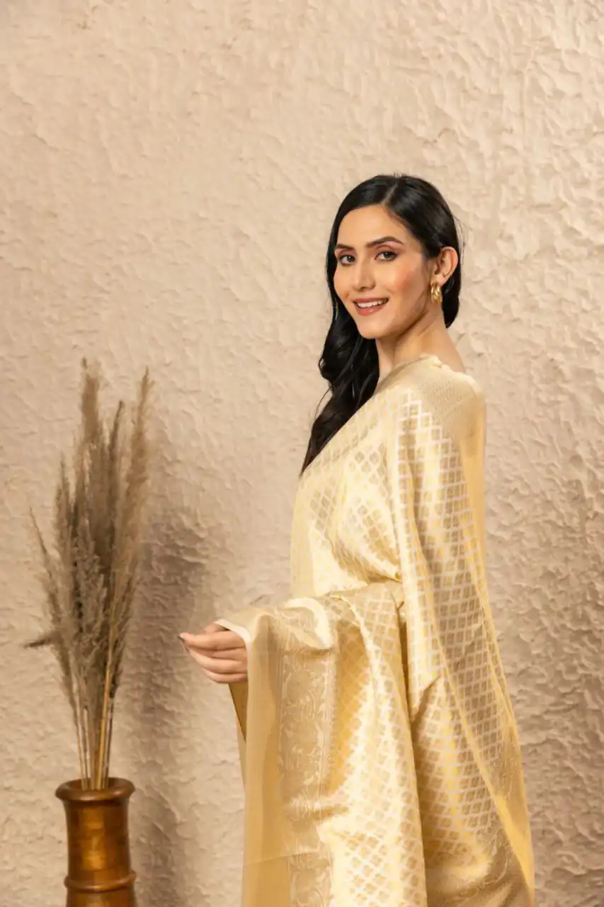 KPR 073 Off White Soft Lichi Silk Saree Perfect for Wedding, Party, Reception, Diwali, Ethnic Day – . Affordable Price ₹1299. Delivery 4-6 Working Days. | Bollywood Sarees, Creative Sarees, Designer Sarees, Embroidered Sarees, Ethnic Saree, Modern Digital sarees, Party Wear Sarees, Sarees