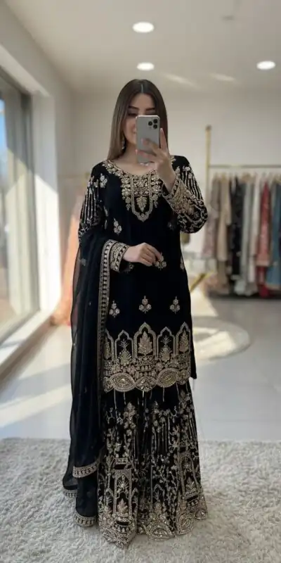 WW 1250 Black Faux Georgette With 5 mm Sequence Work Salwar Suit Wedding, Party, Festive, Events Etc. Expected Delivery 4-6 Working Days @2399/- | Jump Suits, Straight Suits, Casual Suits, Creative suits, Designer Suits, Palazzo Suits, Party Wear Suits, Patiala Suits, Salwar suit