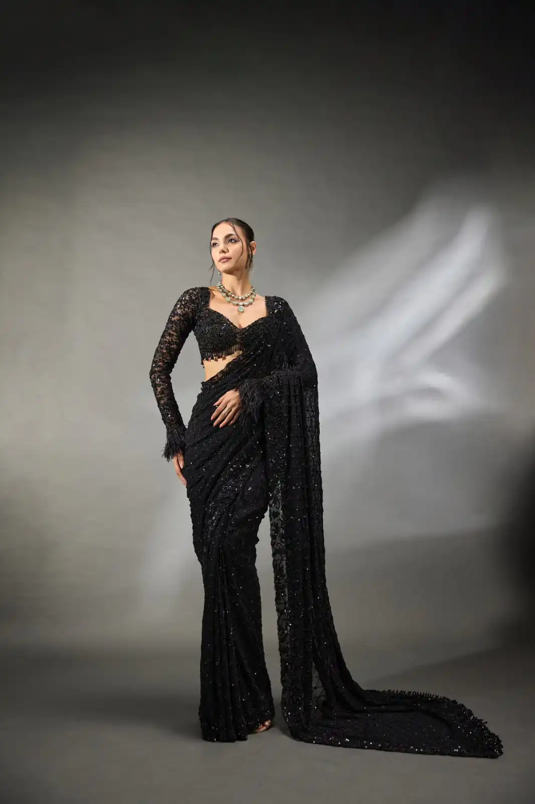 DF 3474 Black Faux Georgette Saree Perfect for Wedding, Party, Bridal Wear, Baisakhi, Raksha Bandhan –. Introductory Price ₹1799. Delivery 4-6 Workin | Bollywood Sarees, Creative Sarees, Designer Sarees, Embroidered Sarees, Ethnic Saree, Modern Digital sarees, Party Wear Sarees, Sarees