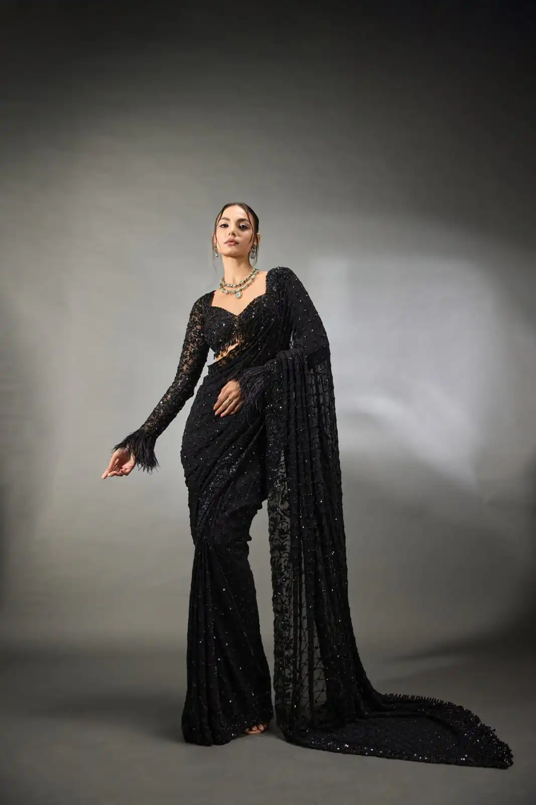 DF 3474 Black Faux Georgette Saree Perfect for Wedding, Party, Bridal Wear, Baisakhi, Raksha Bandhan –. Introductory Price ₹1799. Delivery 4-6 Workin | Bollywood Sarees, Creative Sarees, Designer Sarees, Embroidered Sarees, Ethnic Saree, Modern Digital sarees, Party Wear Sarees, Sarees