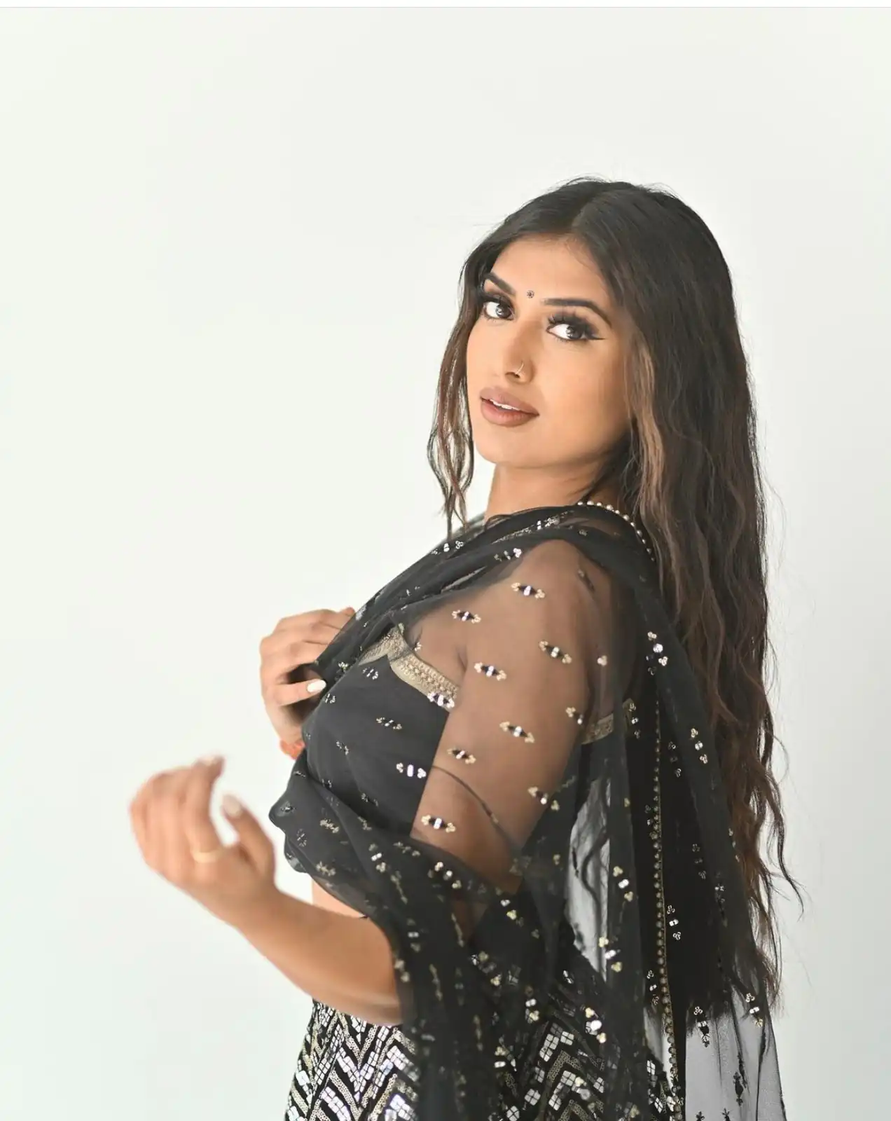 Black Faux Georgette Sequence Work Lehenga Choli - Image 2