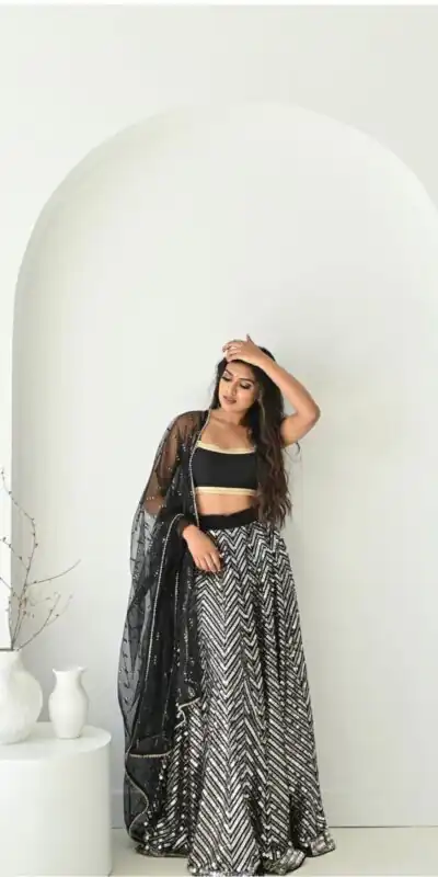 FB L219 Black Color Faux Georgette Lehenga Choli with Designer Work. Get it for ₹3399. Delivery 4-6 Working Days. Shop now. | Bollywood Lehenga, Creative Lehenga, Designer Lehenga, Embroidered Lehenga, Lehenga, Party Wear Lehenga