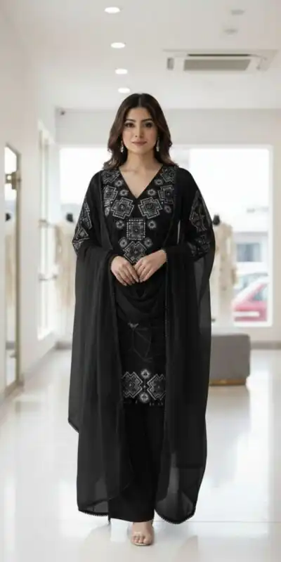 LG 2063 Black Faux Georgette Salwar Suit with Sequins Work & Embroidery Work. Introductory Price ₹2149. Delivery 4-6 Working Days. Shop now. | Jump Suits, Straight Suits, Casual Suits, Creative suits, Designer Suits, Palazzo Suits, Party Wear Suits, Patiala Suits, Salwar suit