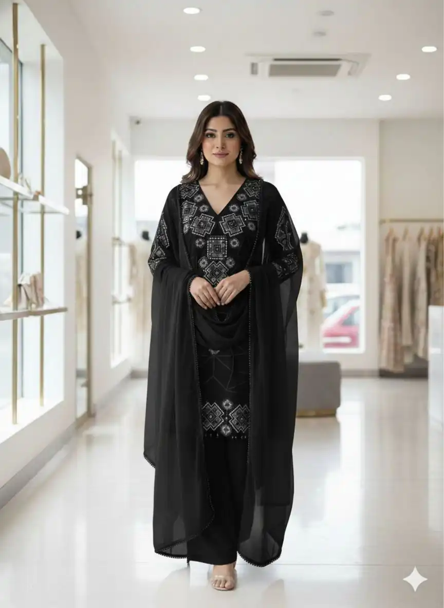 LG 2063 Black Faux Georgette Salwar Suit with Sequins Work & Embroidery Work. Introductory Price ₹2149. Delivery 4-6 Working Days. Shop now. | Jump Suits, Straight Suits, Casual Suits, Creative suits, Designer Suits, Palazzo Suits, Party Wear Suits, Patiala Suits, Salwar suit