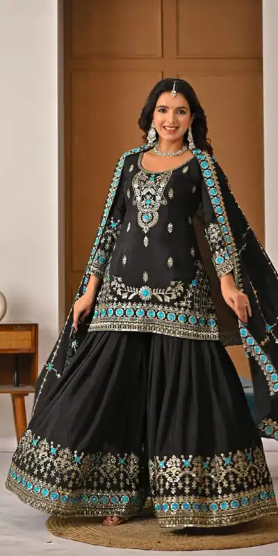 Black NC Vichitra Silk Embroidery Work Salwar Suit