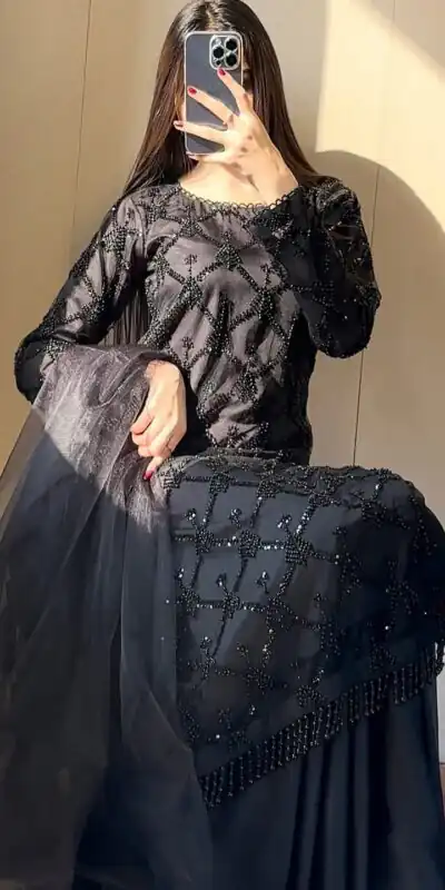DB 34 Black Soft Net Salwar Suit. Perfect for Wedding, Party, Ganesh Chaturthi, Anniversary, Ethnic Day – Grab it for ₹1999. Delivery 4-6 Working Days | Jump Suits, Straight Suits, Casual Suits, Creative suits, Designer Suits, Palazzo Suits, Party Wear Suits, Patiala Suits, Salwar suit