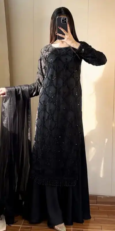 DB 34 Black Soft Net Salwar Suit. Perfect for Wedding, Party, Ganesh Chaturthi, Anniversary, Ethnic Day – Grab it for ₹1999. Delivery 4-6 Working Days | Jump Suits, Straight Suits, Casual Suits, Creative suits, Designer Suits, Palazzo Suits, Party Wear Suits, Patiala Suits, Salwar suit