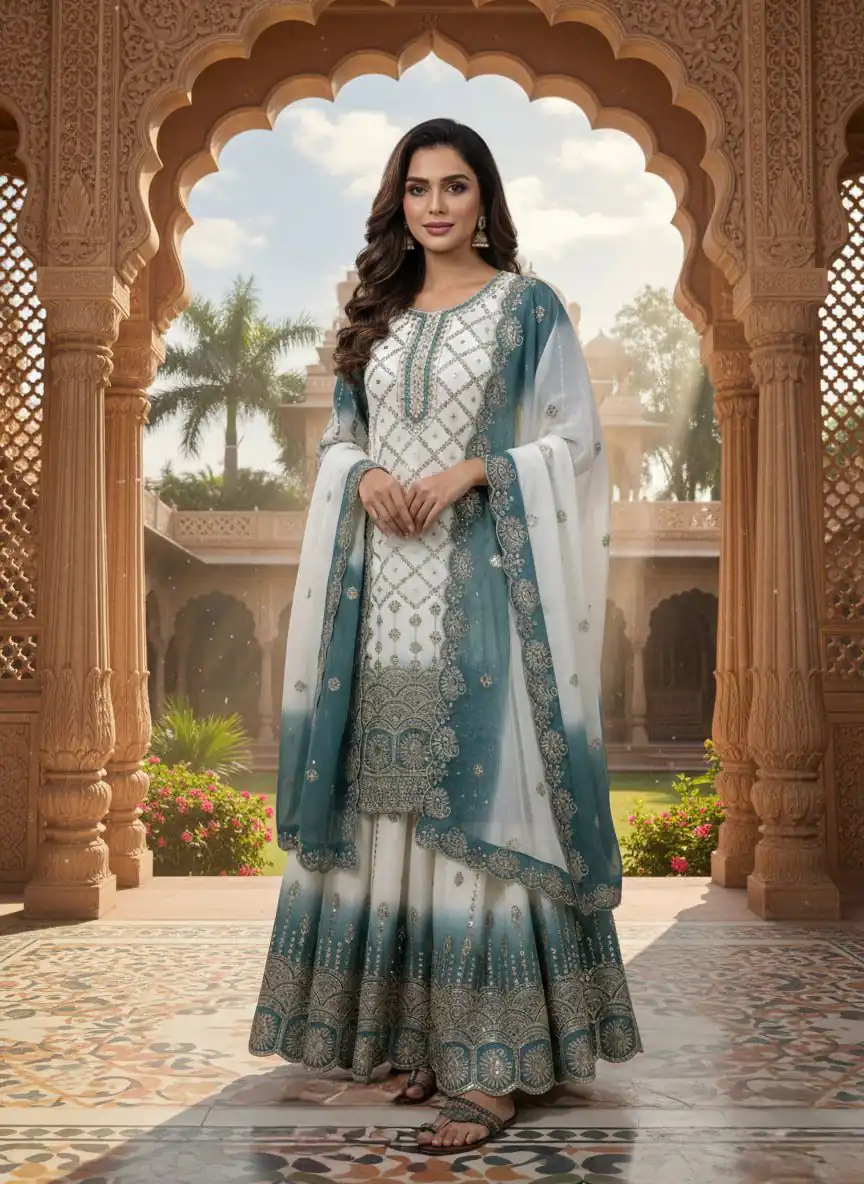 AD 223 Blue Dual Tone Star Georgette Salwar Suit with Embroidery Work. Get it for ₹2399. Delivery 4-6 Working Days. Shop now. | Jump Suits, Straight Suits, Casual Suits, Creative suits, Designer Suits, Palazzo Suits, Party Wear Suits, Patiala Suits, Salwar suit