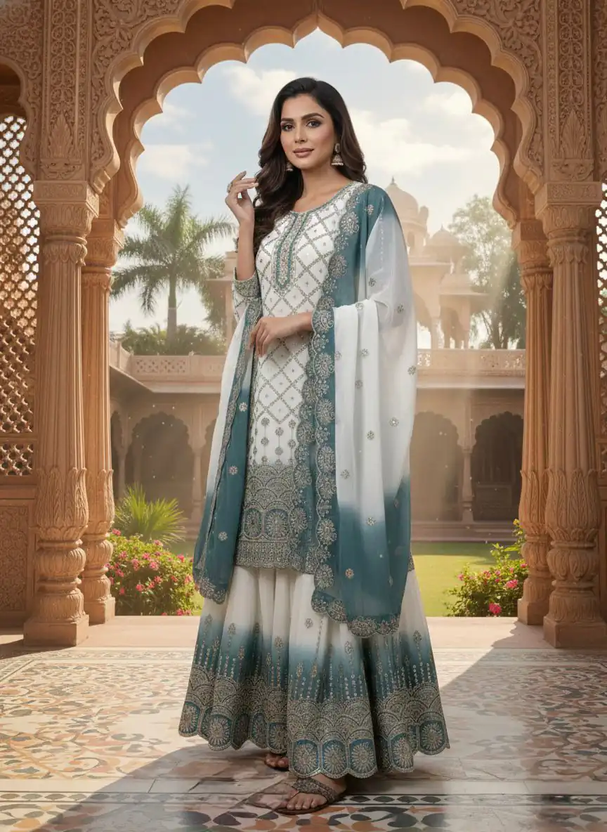 AD 223 Blue Dual Tone Star Georgette Salwar Suit with Embroidery Work. Get it for ₹2399. Delivery 4-6 Working Days. Shop now. | Jump Suits, Straight Suits, Casual Suits, Creative suits, Designer Suits, Palazzo Suits, Party Wear Suits, Patiala Suits, Salwar suit