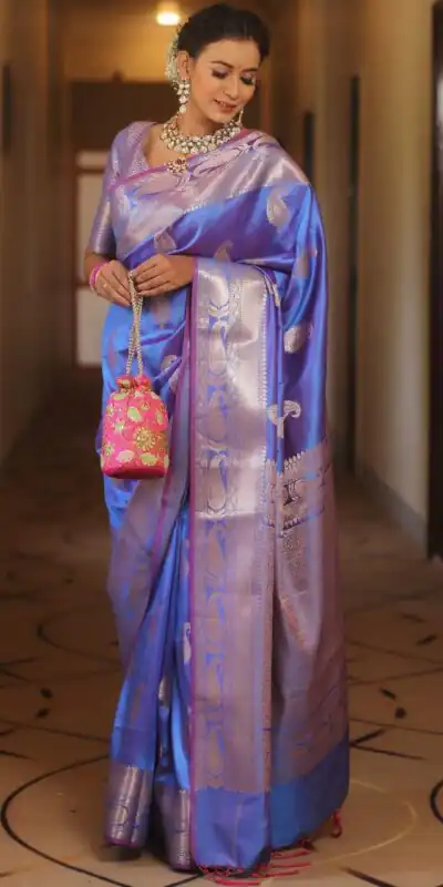 KPR 276 Blue in Soft Lichi Silk Lace Border & Lace Work Saree . Available at ₹1499 only. Delivery 4-6 Working Days. Shop now. | Bollywood Sarees, Creative Sarees, Designer Sarees, Embroidered Sarees, Ethnic Saree, Modern Digital sarees, Party Wear Sarees, Sarees