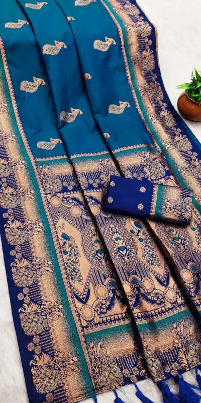 MB 1013 Blue Color Paithani silk Saree with Zari Work & Lace Work. Festive Deal ₹2399. Delivery 4-6 Working Days. Shop now. | Bollywood Sarees, Creative Sarees, Designer Sarees, Embroidered Sarees, Ethnic Saree, Modern Digital sarees, Party Wear Sarees, Sarees