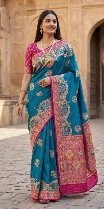 MB 50 Blue Pashmina Silk Saree with Lace Work & Lace Border. Online Festive Deal ₹2399. Delivery 4-6 Working Days. Shop now. | Bollywood Sarees, Creative Sarees, Designer Sarees, Embroidered Sarees, Ethnic Saree, Modern Digital sarees, Party Wear Sarees, Sarees