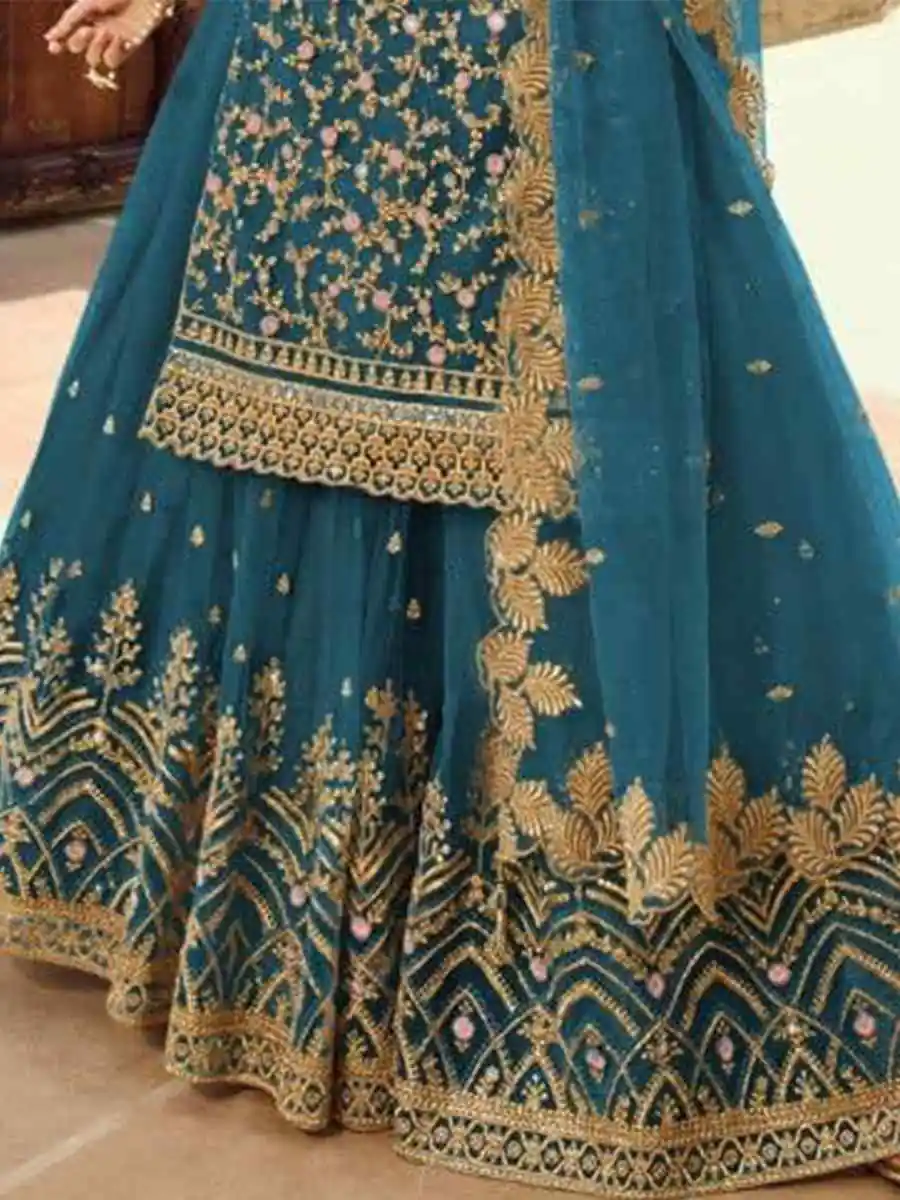 Blue Soft Net With Embroidery Work Salwar Suit - Image 3